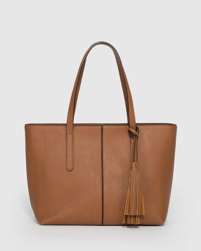 Tan Yesenia Tassel Tote Bag sold by Collete Hayman