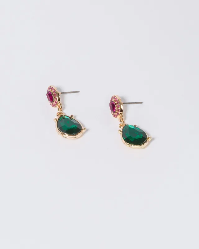 Multi Colour Small Framed Crystal Drop Earrings sold by Collete Hayman