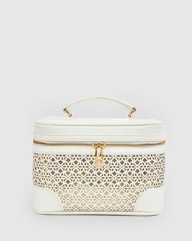 White Erina Lasercut Cosmetic Case Pack sold by Collete Hayman
