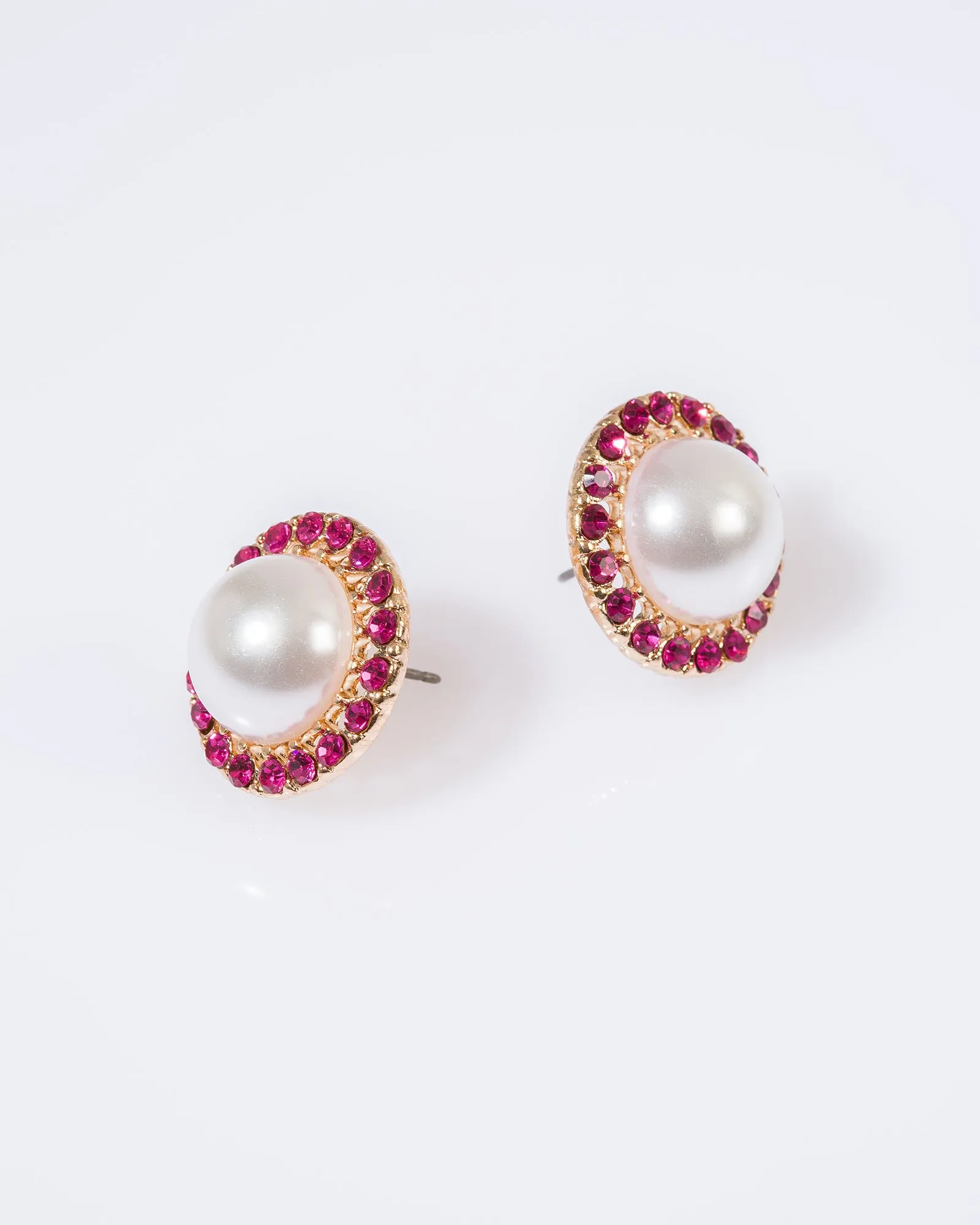 Pink Crystal Framed Pearl Stud Earrings sold by Collete Hayman