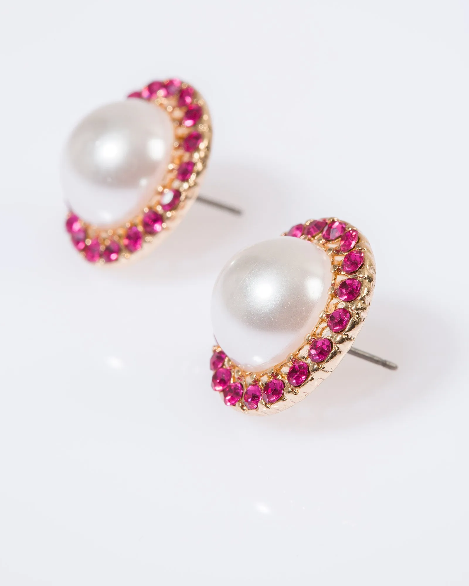Pink Crystal Framed Pearl Stud Earrings sold by Collete Hayman product image thumbnail 2