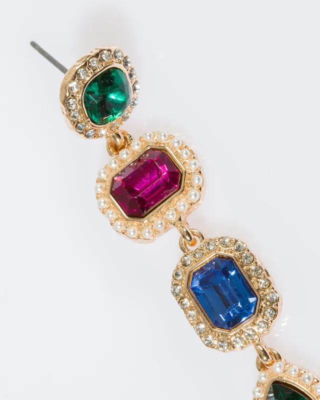 Multi Colour Crystal Pearl Framed Drop Earrings sold by Collete Hayman