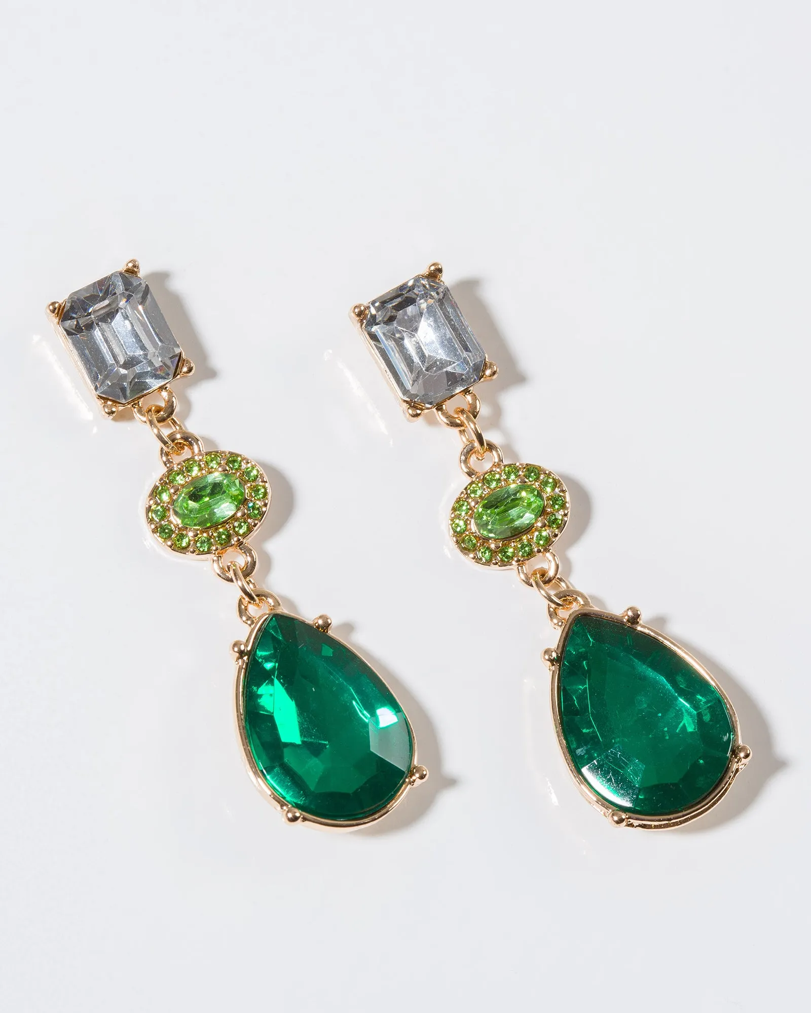 Multi Colour 3 Tier Drop Crystal Earrings sold by Collete Hayman