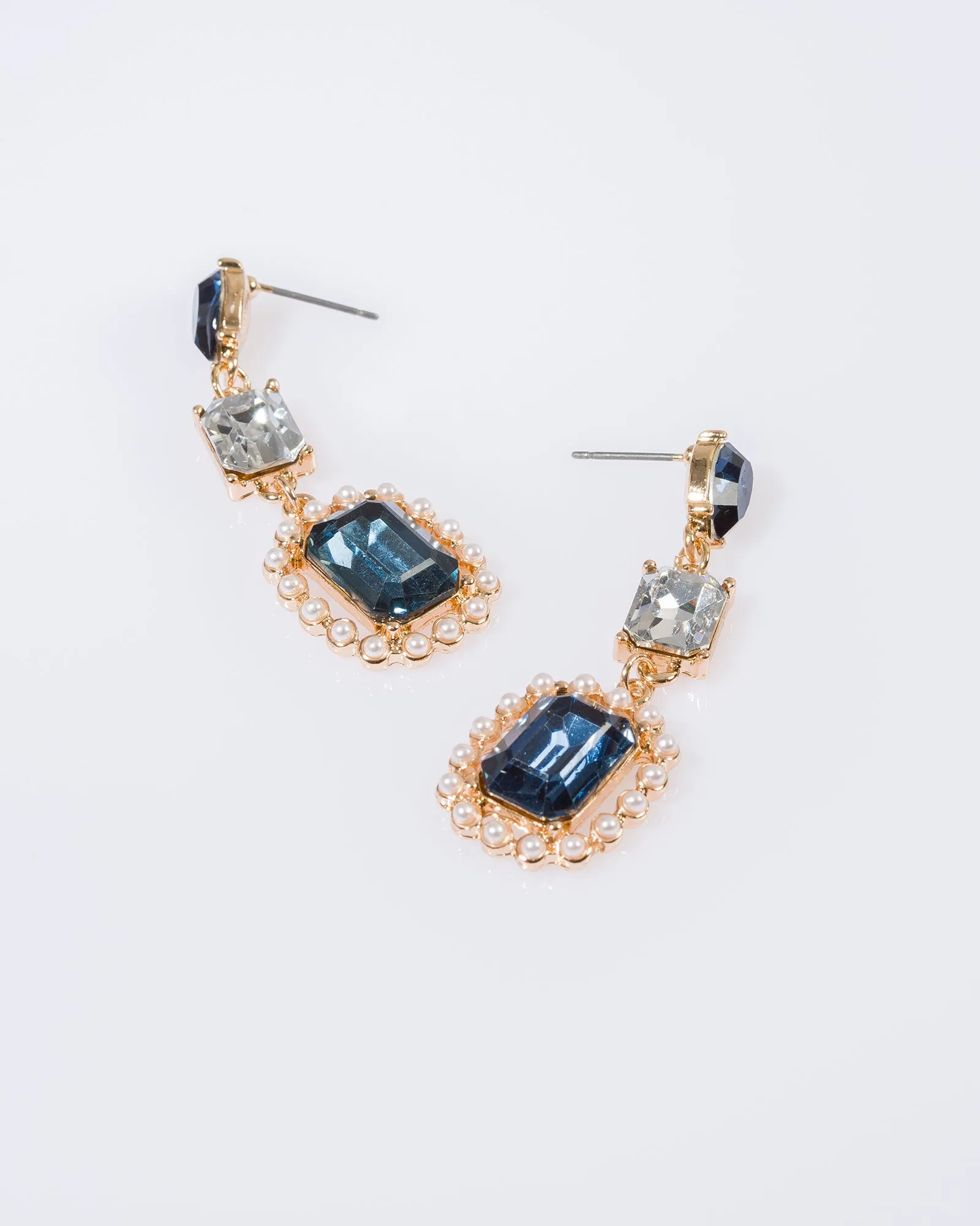 Blue Pearl Framed Drop Crystal Earrings sold by Collete Hayman