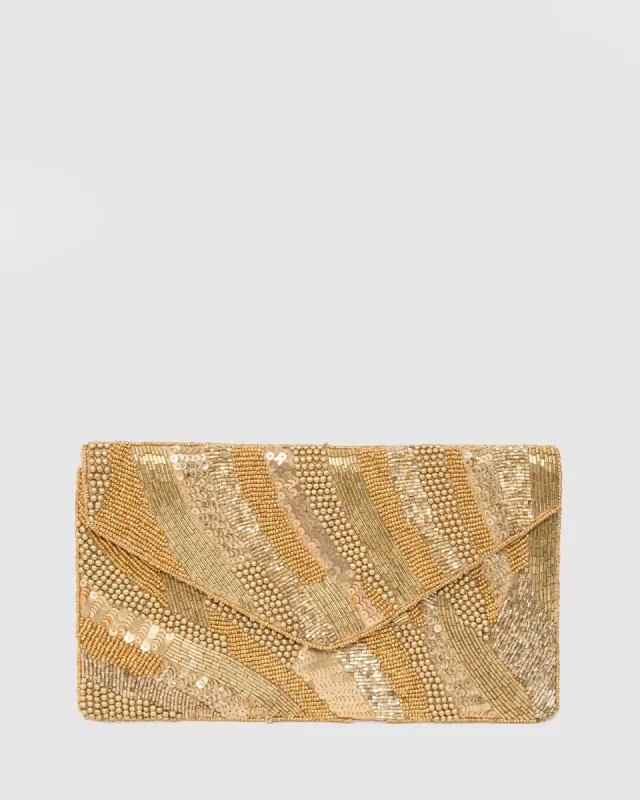 Gold Tanya Beaded Clutch Bag sold by Collete Hayman