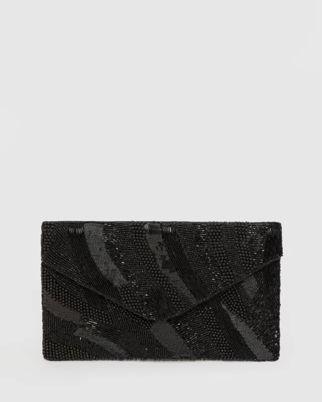 Black Tanya Beaded Clutch Bag sold by Collete Hayman