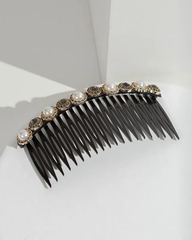 Black Pearl And Crystal Detail Hair Comb sold by Collete Hayman