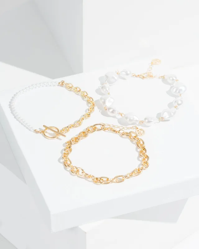 Gold Multi Pack Pearl And Chain Bracelet sold by Collete Hayman
