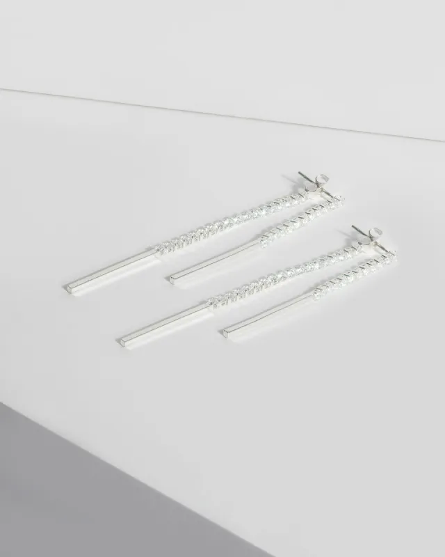 Silver Diamante Cup Chain Bar Front Back Earrings sold by Collete Hayman