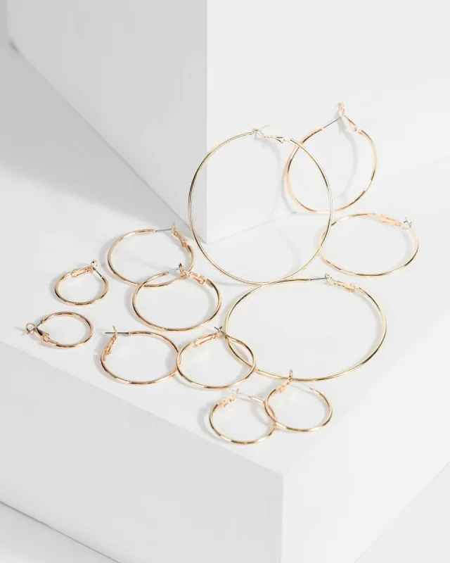 Gold Mixed Size Fine Hoop 6 Pack Earrings sold by Collete Hayman