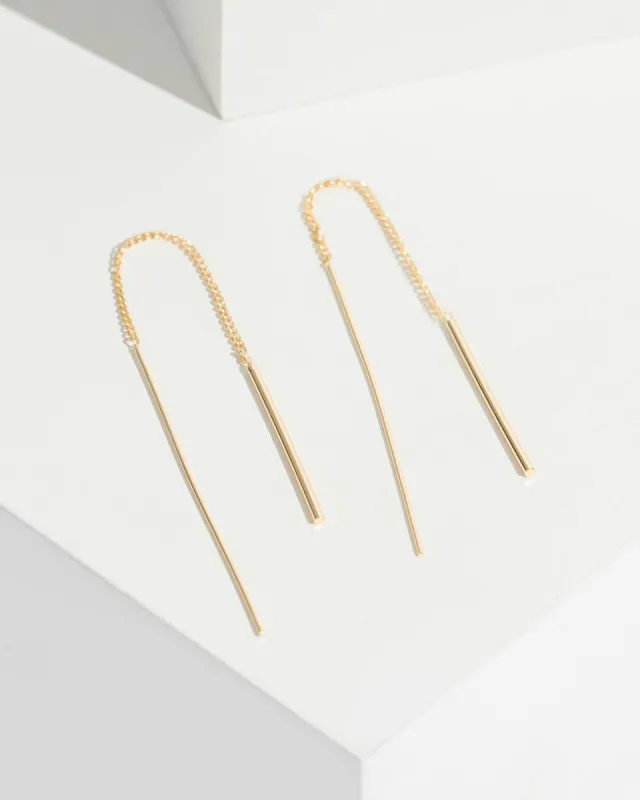Gold Metal Bar End Thread Earrings sold by Collete Hayman