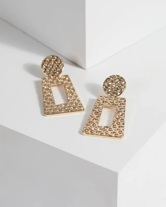 Gold 50mm Textured Rectangle Drop Earrings sold by Collete Hayman