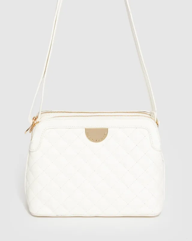 White Joanna Quilt Crossbody Bag sold by Collete Hayman