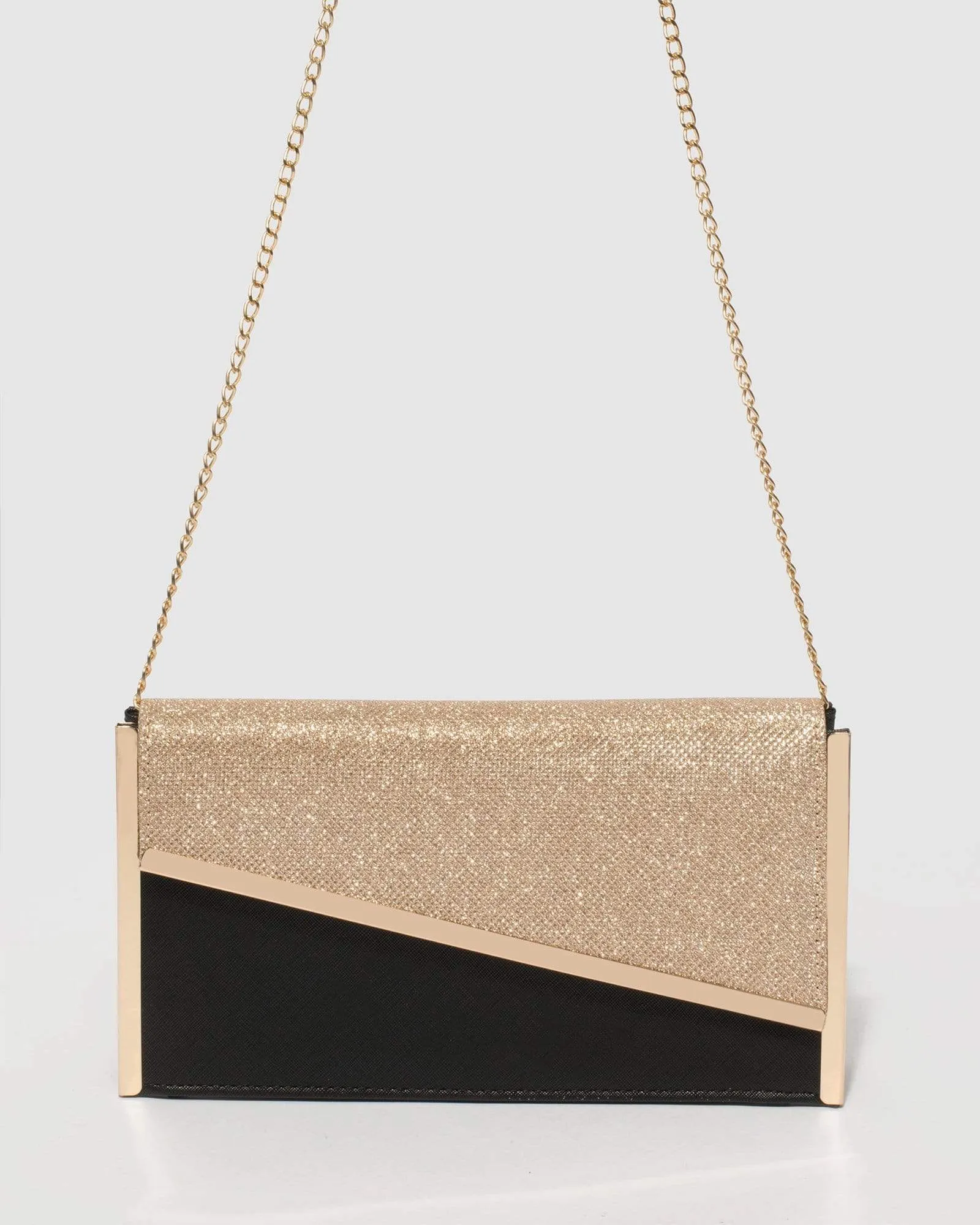 Black and Gold Jessie Diagonal Bar Clutch Bag sold by Collete Hayman