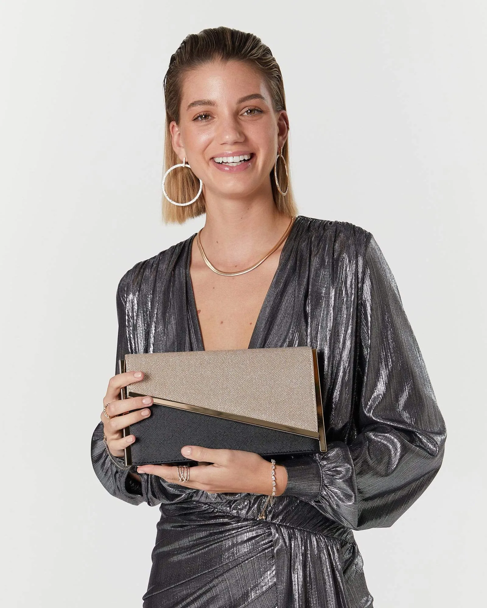 Black and Gold Jessie Diagonal Bar Clutch Bag sold by Collete Hayman product image thumbnail 2