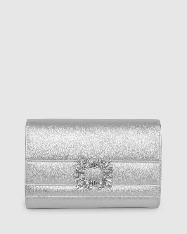 Silver Eve Crystal Buckle Clutch Bag sold by Collete Hayman