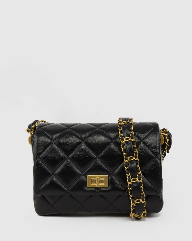 Black Theodora Quilted Crossbody Bag sold by Collete Hayman