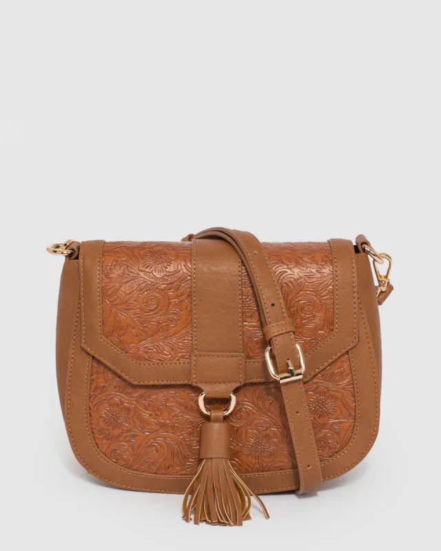 Tan Aria Tassel Saddle Bag sold by Collete Hayman