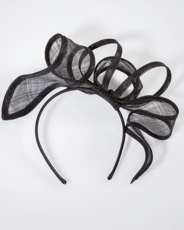 Black Sinamay Twirl Detail Fascinator sold by Collete Hayman