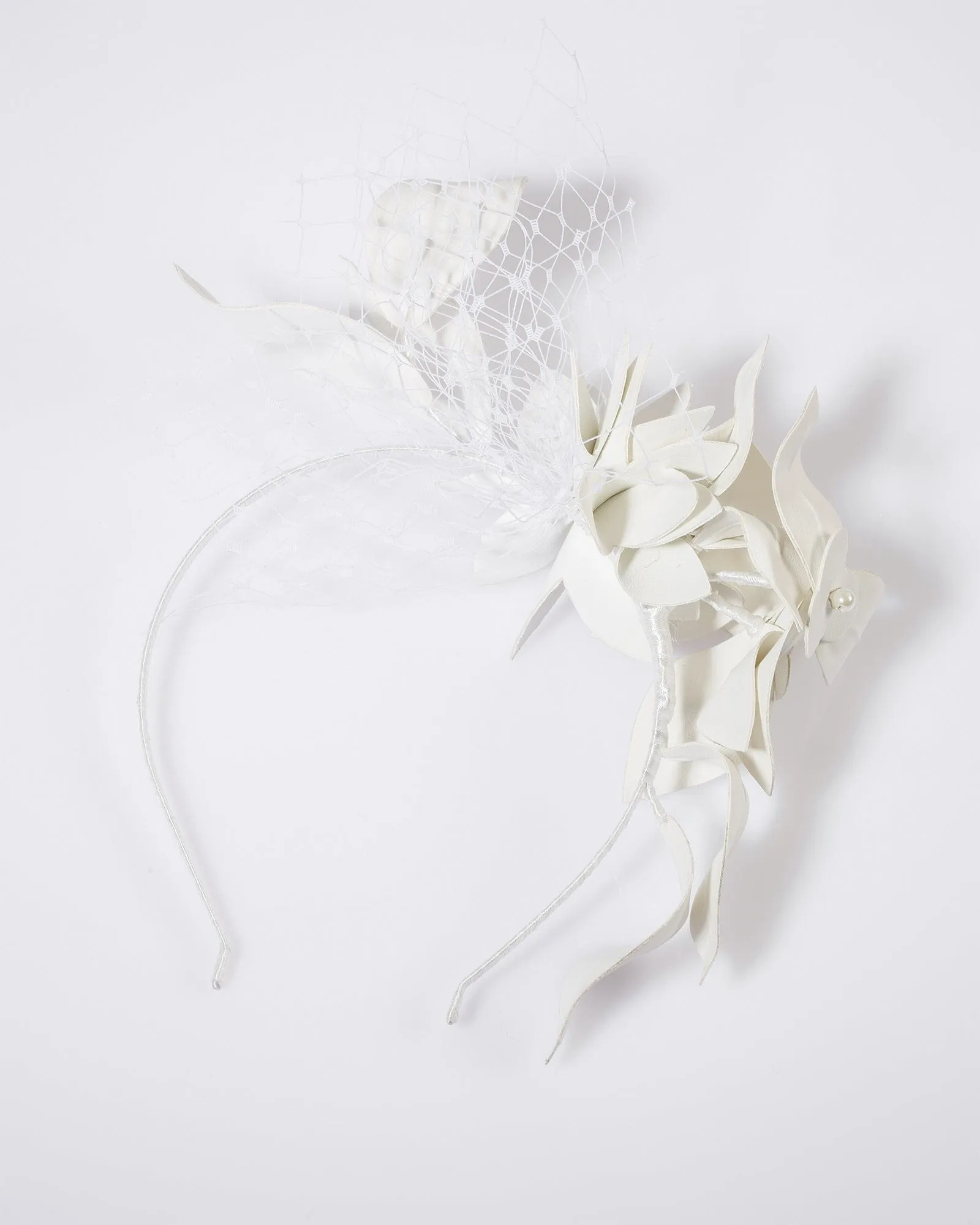 White Flower Netting Detail Fascinator sold by Collete Hayman