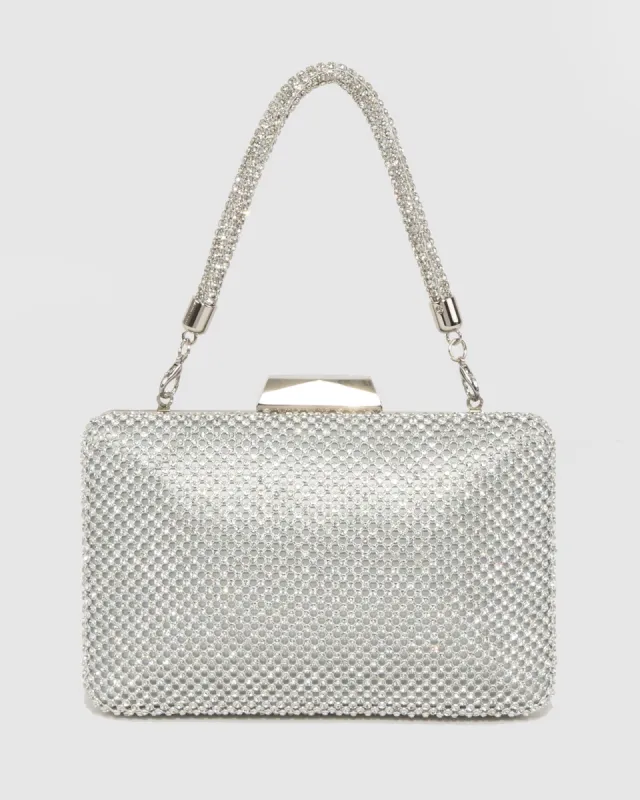 Silver Maxine Crystal Handle Clutch Bag made by Collete Hayman