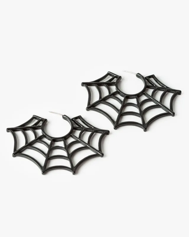 Black Cobweb Hoop Earrings sold by Collete Hayman
