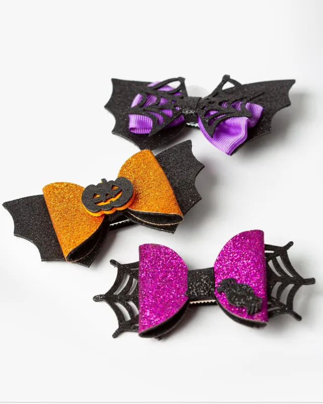 Multi Colour 3 Pack Spider And Pumpkin Hair Slides sold by Collete Hayman