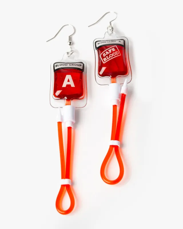 Red Blood Bag Earrings made by Collete Hayman