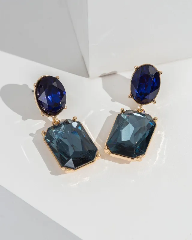 Navy Double Crystal Drop Earrings sold by Collete Hayman