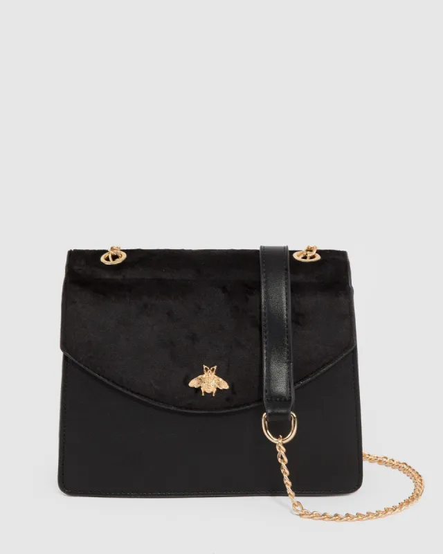 Black Libby Suede Bee Crossbody Bag sold by Collete Hayman