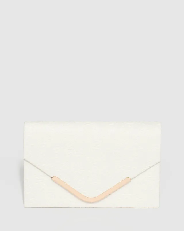 White Lila Emboss Clutch Bag sold by Collete Hayman