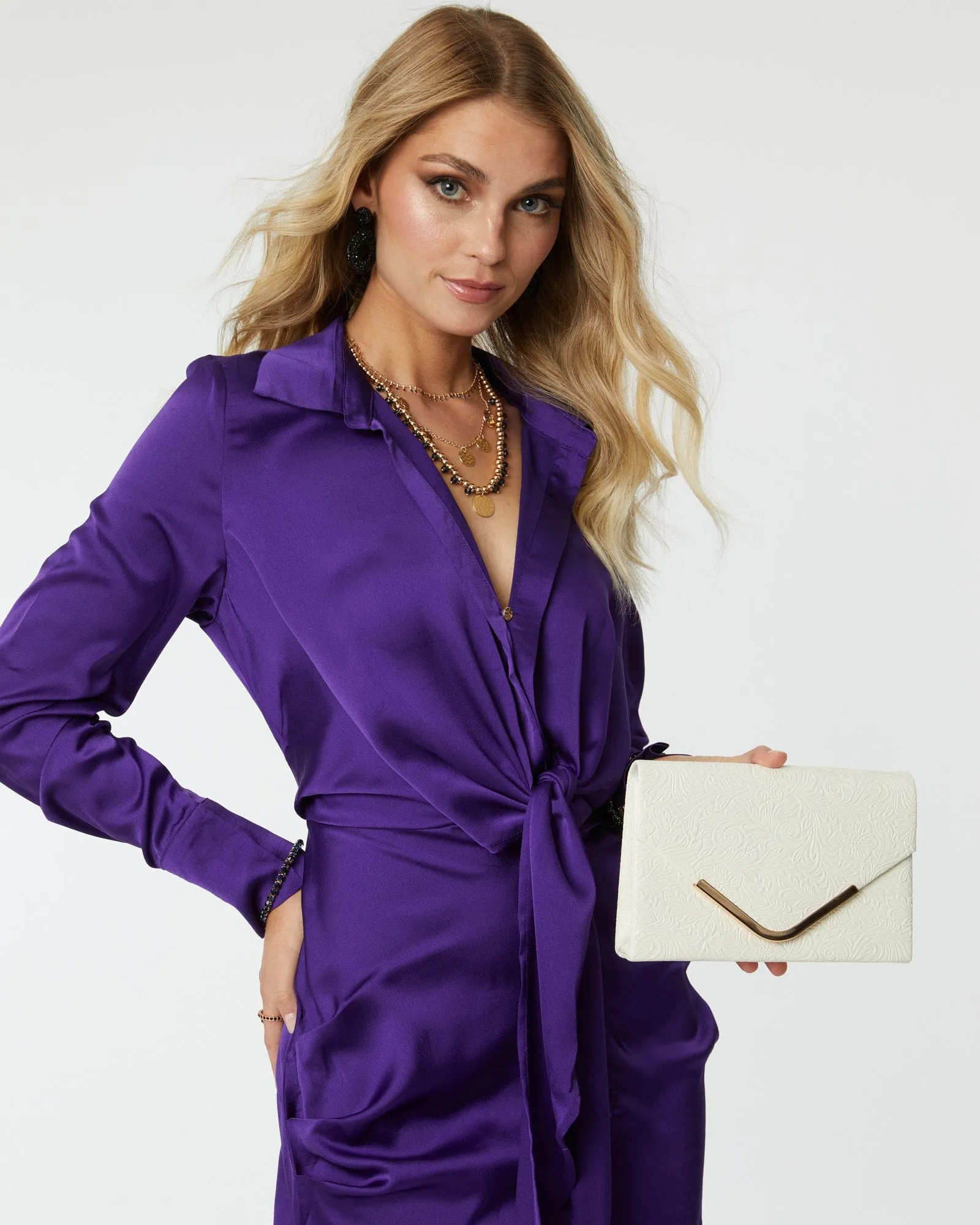 White Lila Emboss Clutch Bag sold by Collete Hayman product image thumbnail 2