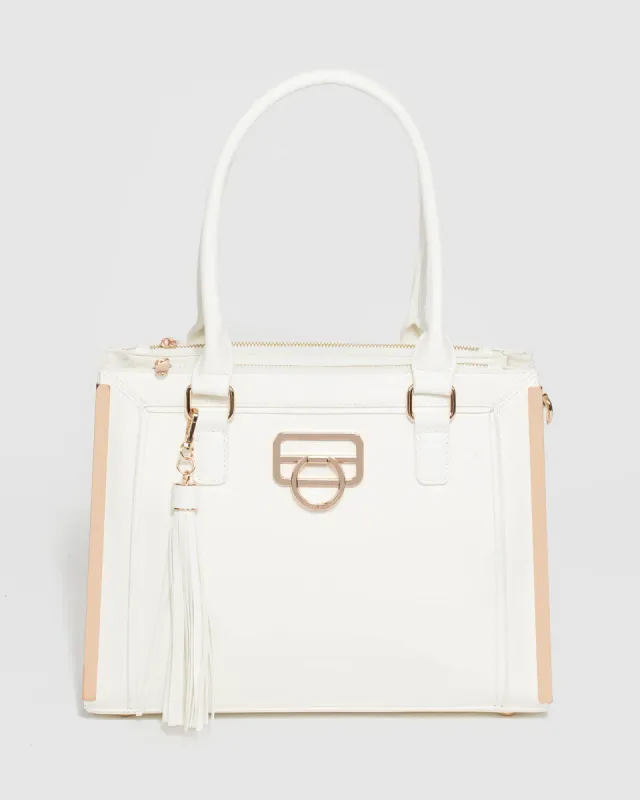 White Fabiana Tassel Tech Tote Bag sold by Collete Hayman