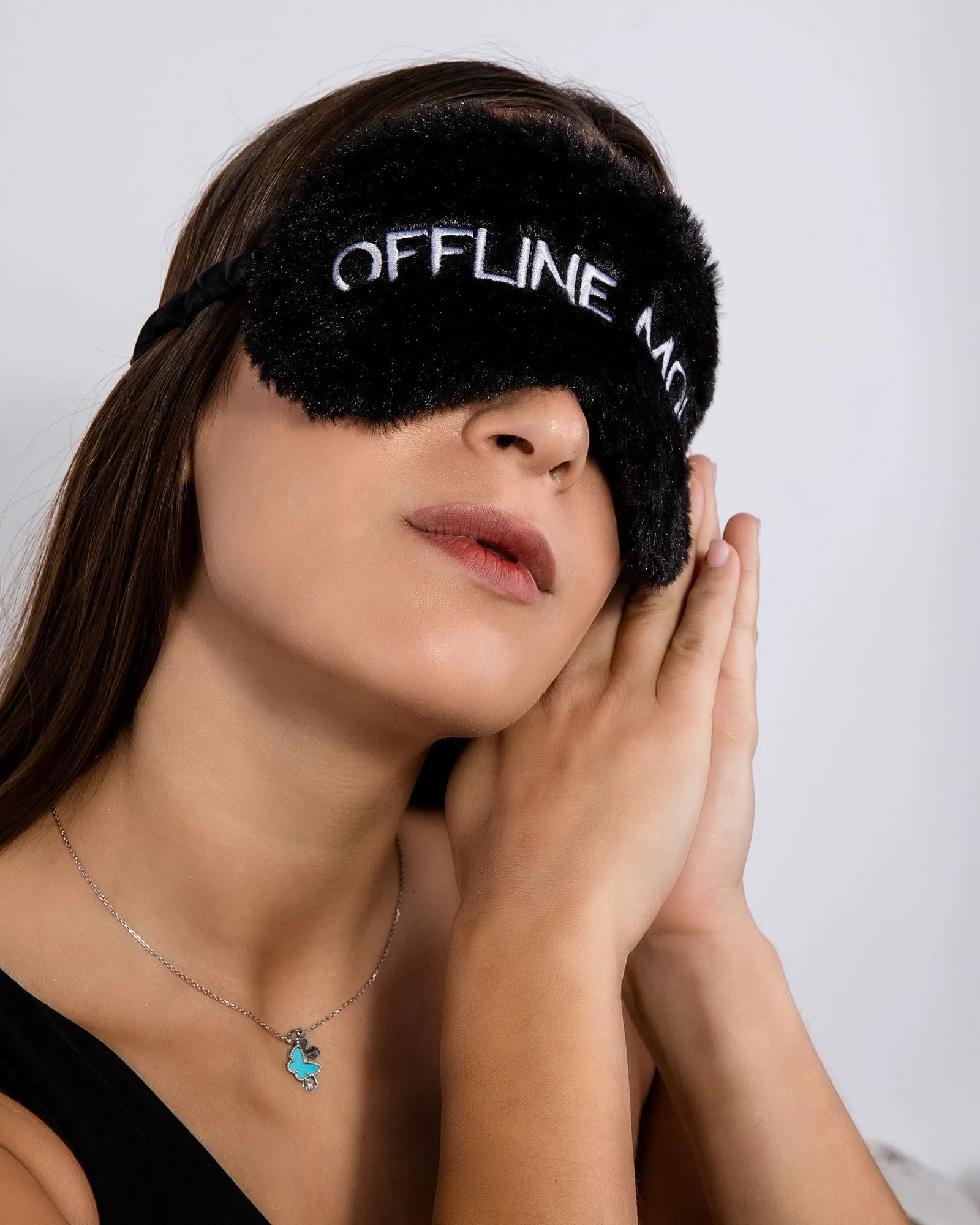 Black Offline Mode Fluffy Sleep Mask sold by Collete Hayman product image thumbnail 2