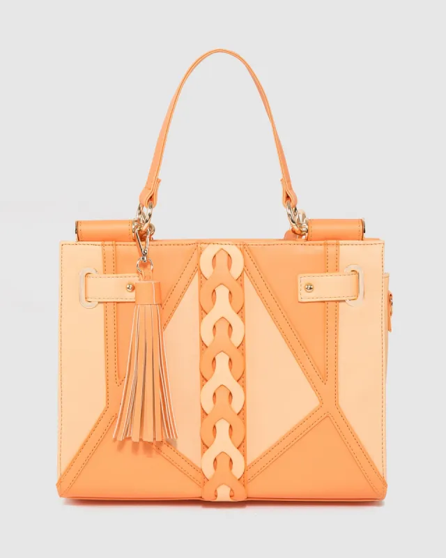 Orange Stephanie Braided Panel Tote Bag sold by Collete Hayman