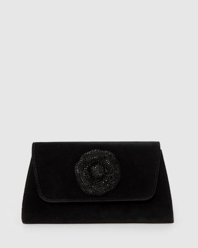 Black Leaha Rose Evening Clutch Bag sold by Collete Hayman