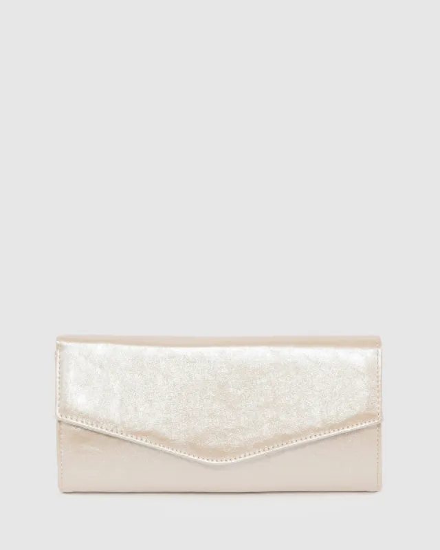 Gold Breena Envelope Clutch Bag sold by Collete Hayman