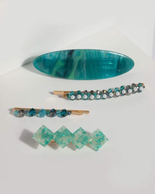 Blue Acrylic and Pearl Hair Slides sold by Collete Hayman