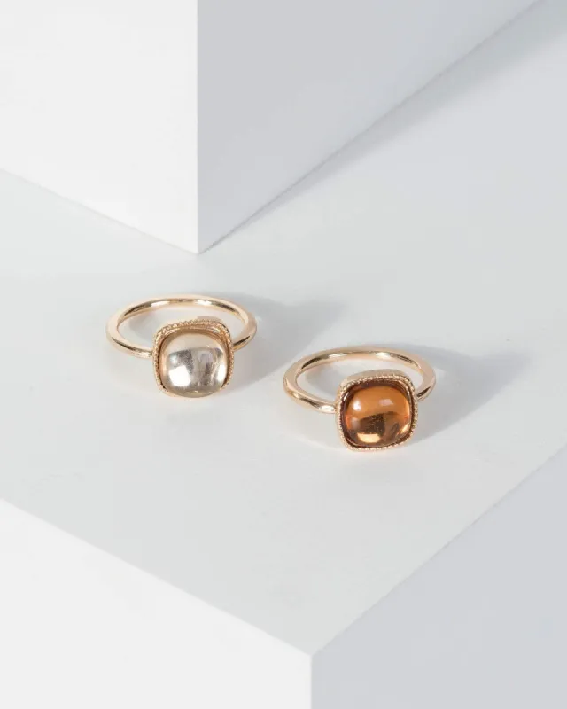 Gold 2 Pack Square Crystal Stone Ring sold by Collete Hayman