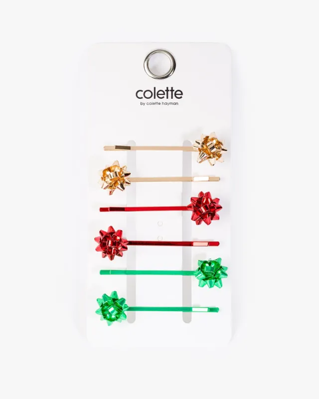 Multi Colour 6 Pack Christmas Bow Hair Slides sold by Collete Hayman