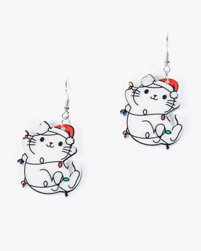Multi Colour Christmas Cat Earrings sold by Collete Hayman