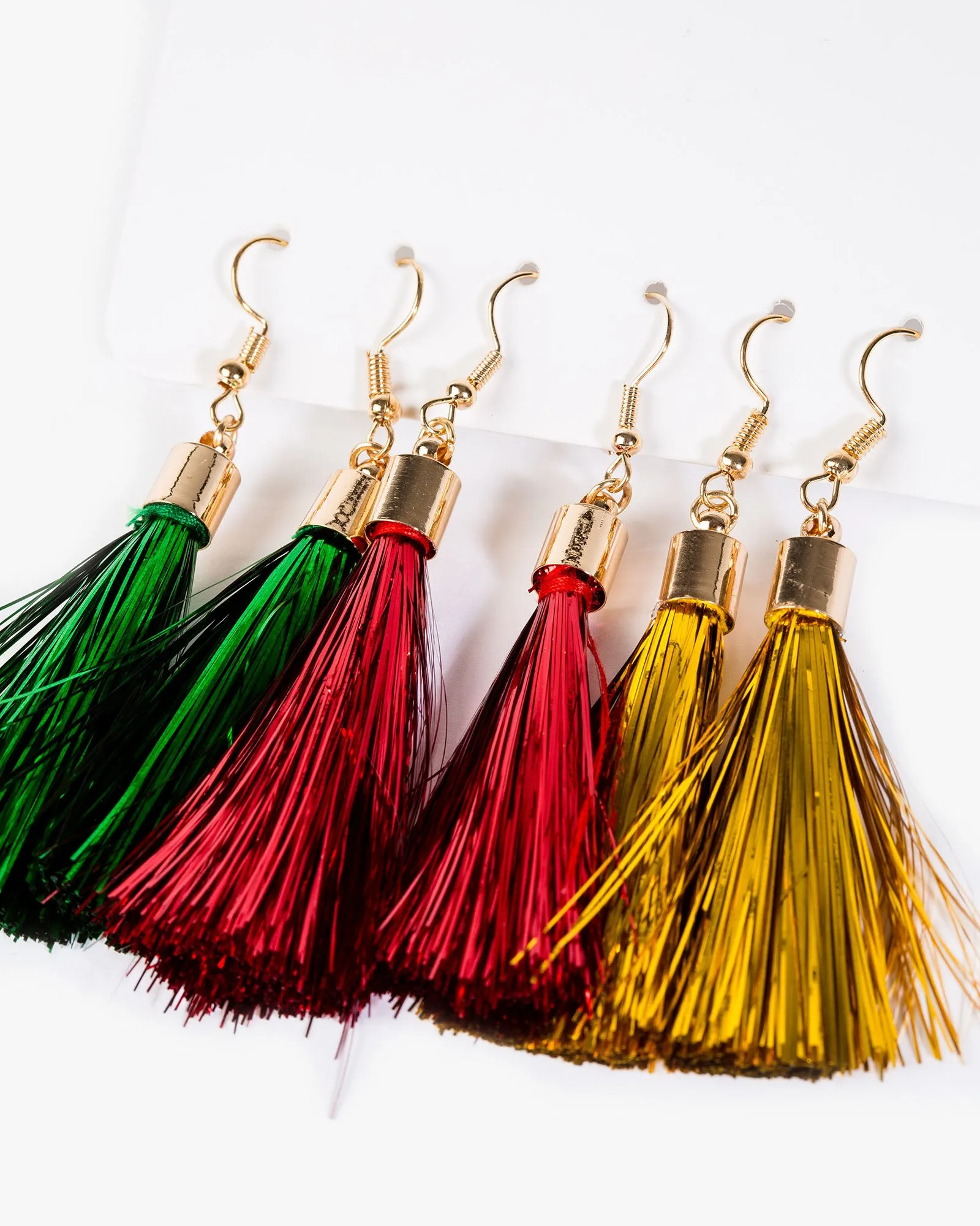 Multi Colour 3 Pack Tinsel Tassel Earrings sold by Collete Hayman product image thumbnail 2