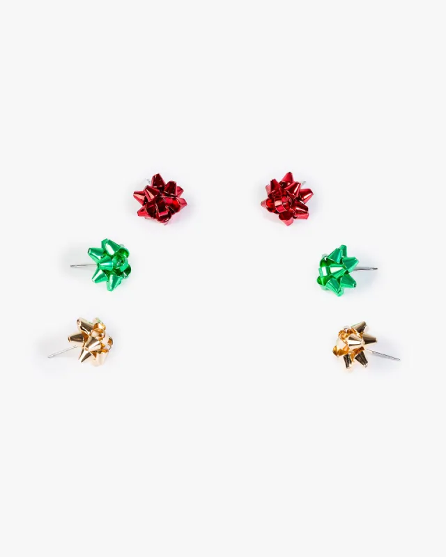 Multi Colour 3 Pack Christmas Bow Earrings sold by Collete Hayman