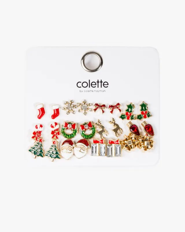 Multi Colour 12 Pack Christmas Icon Earrings sold by Collete Hayman