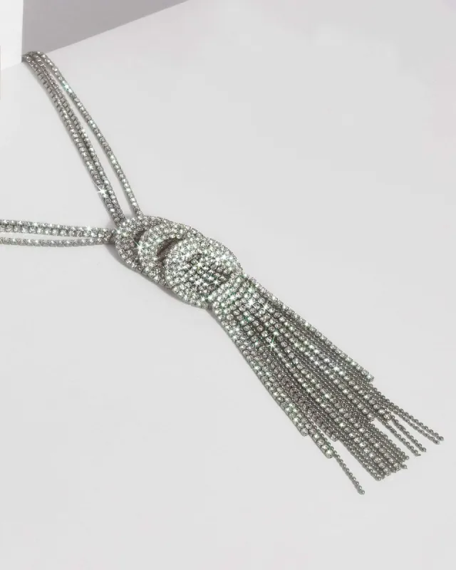 Gunmetal Diamante Circle Lariat Necklace sold by Collete Hayman