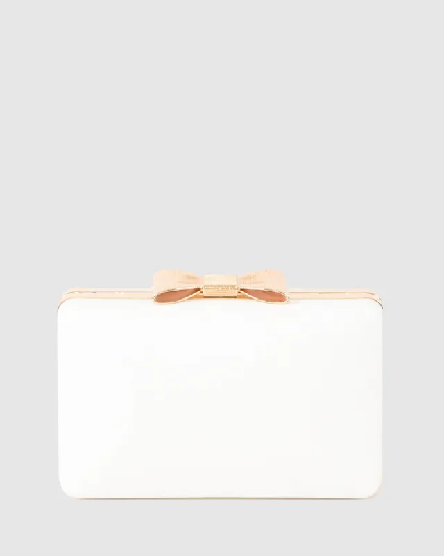 White Maxine Bow Handle Clutch Bag sold by Collete Hayman