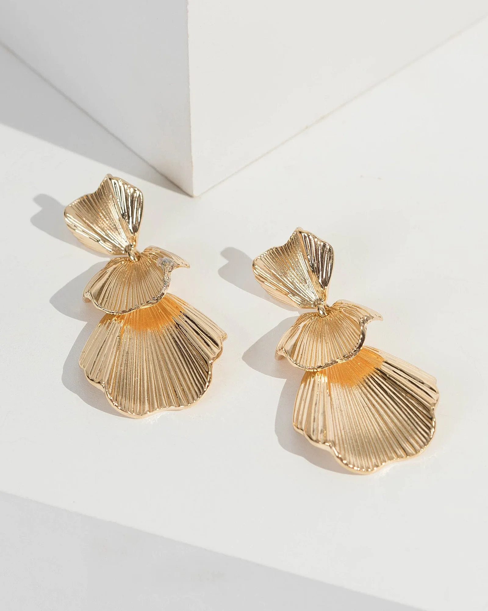Gold Layered Fan Drop Earrings sold by Collete Hayman