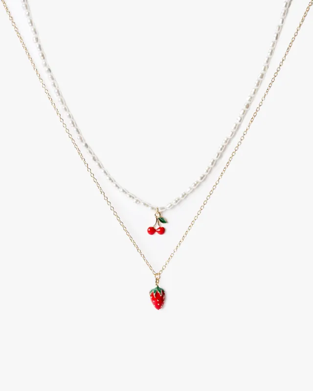 Multi Colour 2 Pack Strawberry & Cherry Pearl Necklace sold by Collete Hayman