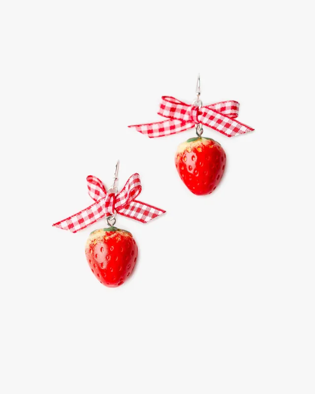 Red Strawberry Bow Hook Earrings sold by Collete Hayman