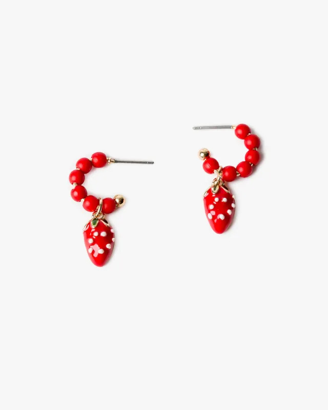 Red Strawberry Drops Huggie Earrings sold by Collete Hayman